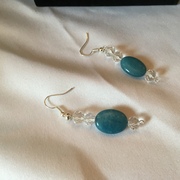 Handmade dark aquamarine stones with crystal dangly earrings