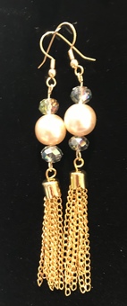 Chain Tassel earrings with Majorcan Pearls and crystal 